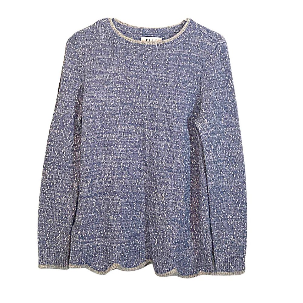 ELLE - Blue Silver Scalloped Hem Sweater - Women's Small